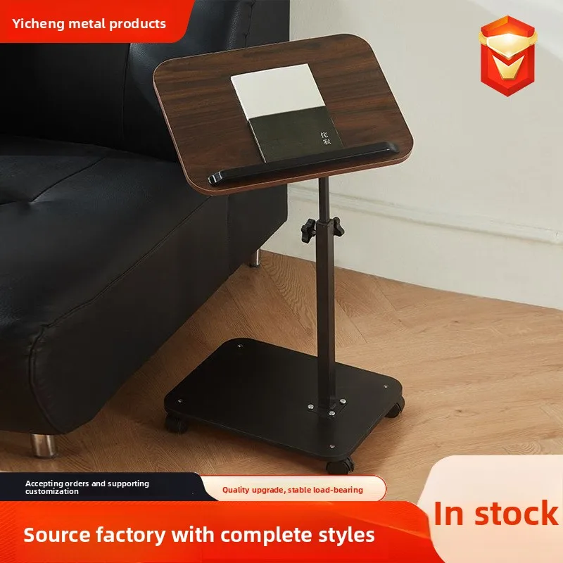 Foldable Height Adjustable Rolling Side Table Rotating Flip Top Mdf Board Carbon Steel Frame Sofa Bedside Laptop Compact Living