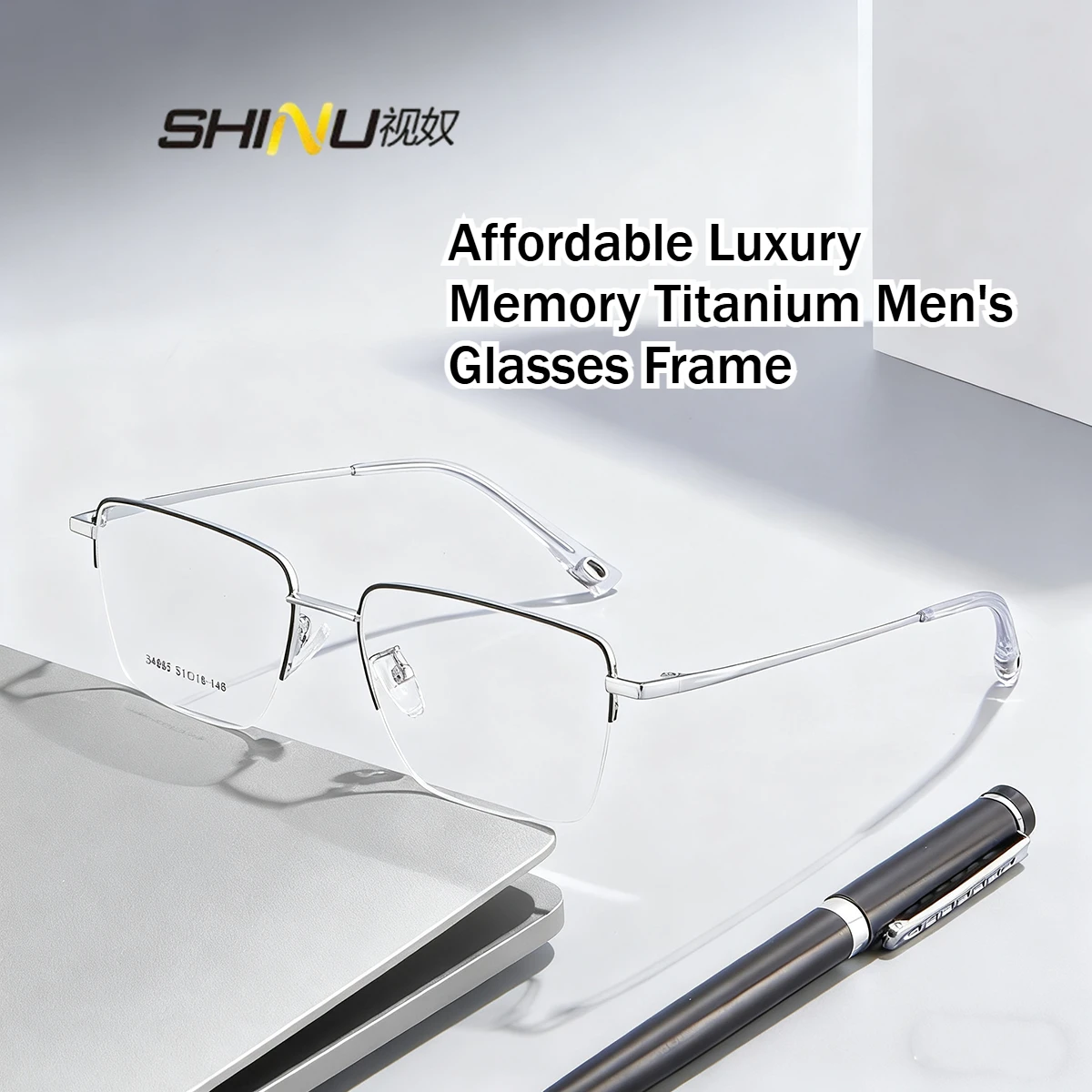 

SHINU Progressive reading glasses Presbyopic myopia glasses Multifocal Presbyopia Glasses Men's metal half-frame Memory titanium