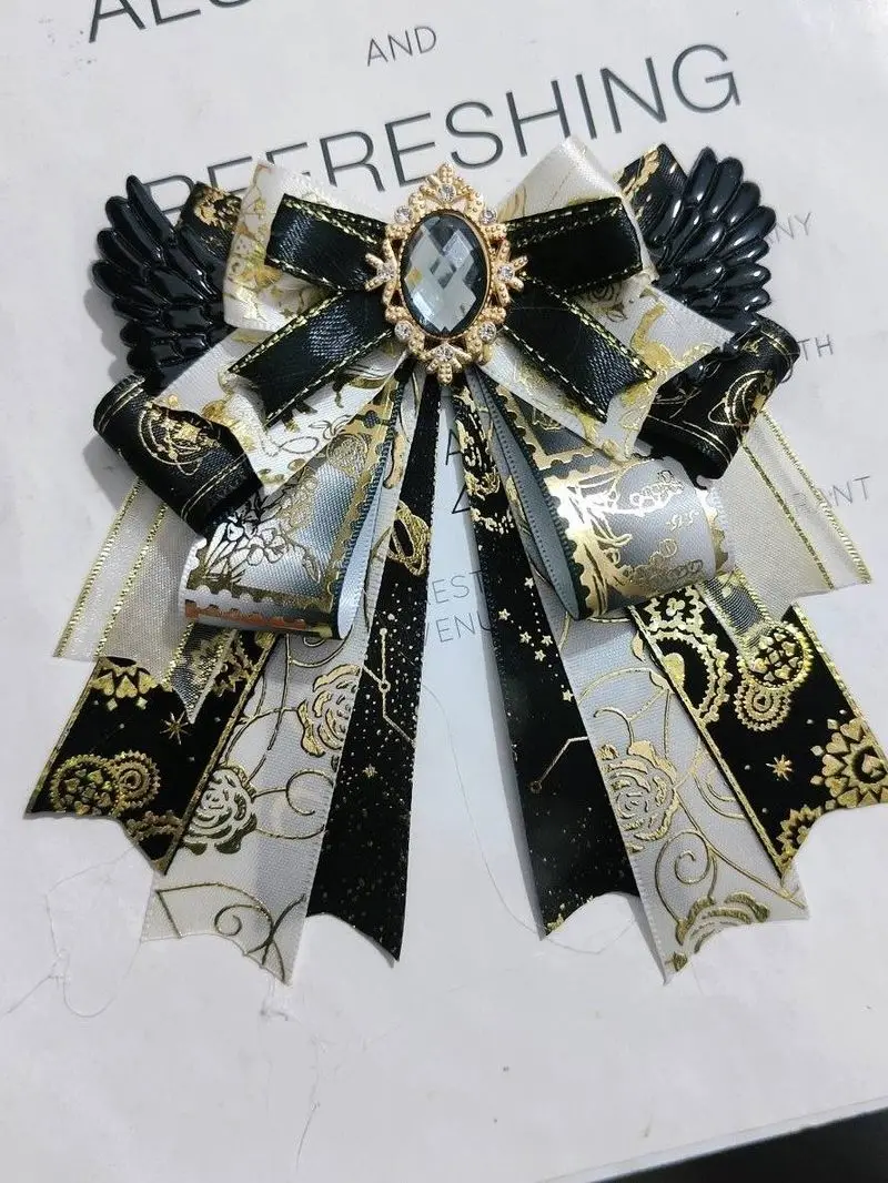 Original Handmade bow ribbon Decoration Black Gold Double Layer Butterfly Knot Pin For Ita Bag concert light stick Fan Badge DIY - view 2