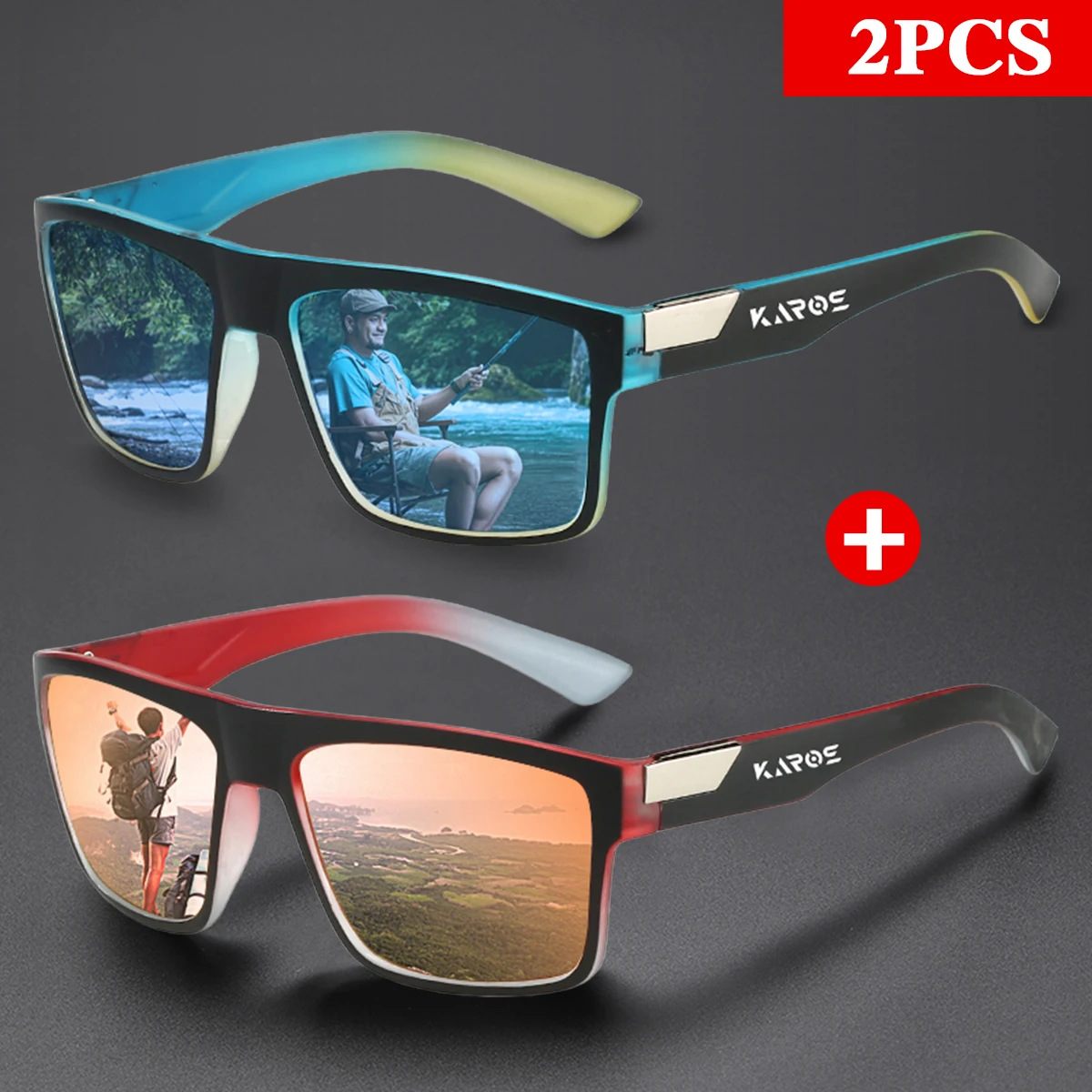 

2Pcs/Set Retro Square Polarized Sunglasses Fashion Sun Shade Women Men Ultralight UV400 Protection Classics Sports Eyeglasses