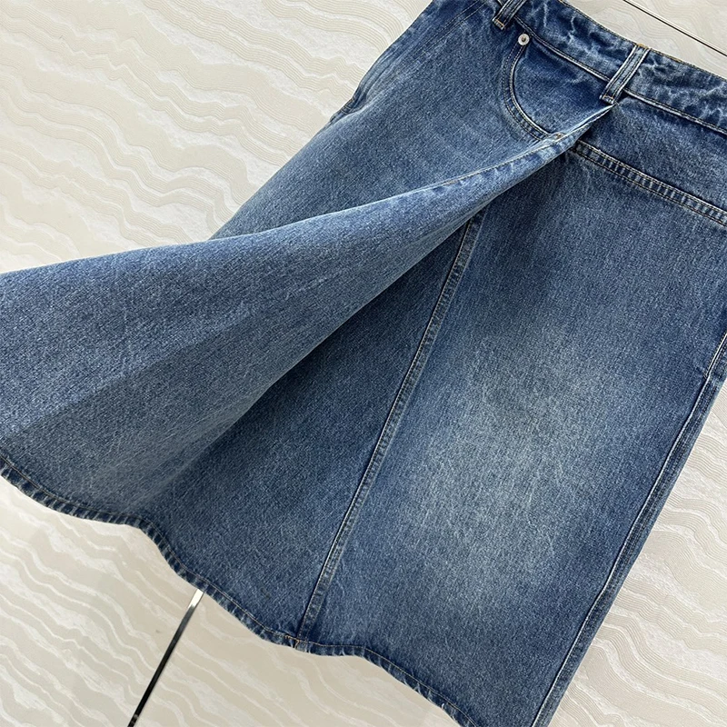 [Vibe] 2025 Nieuwe Retro Denim Onregelmatige Splicing Een Sub Lange Rok Vrouwen Bustier Mode Tij Korte Rokken Dameskleding