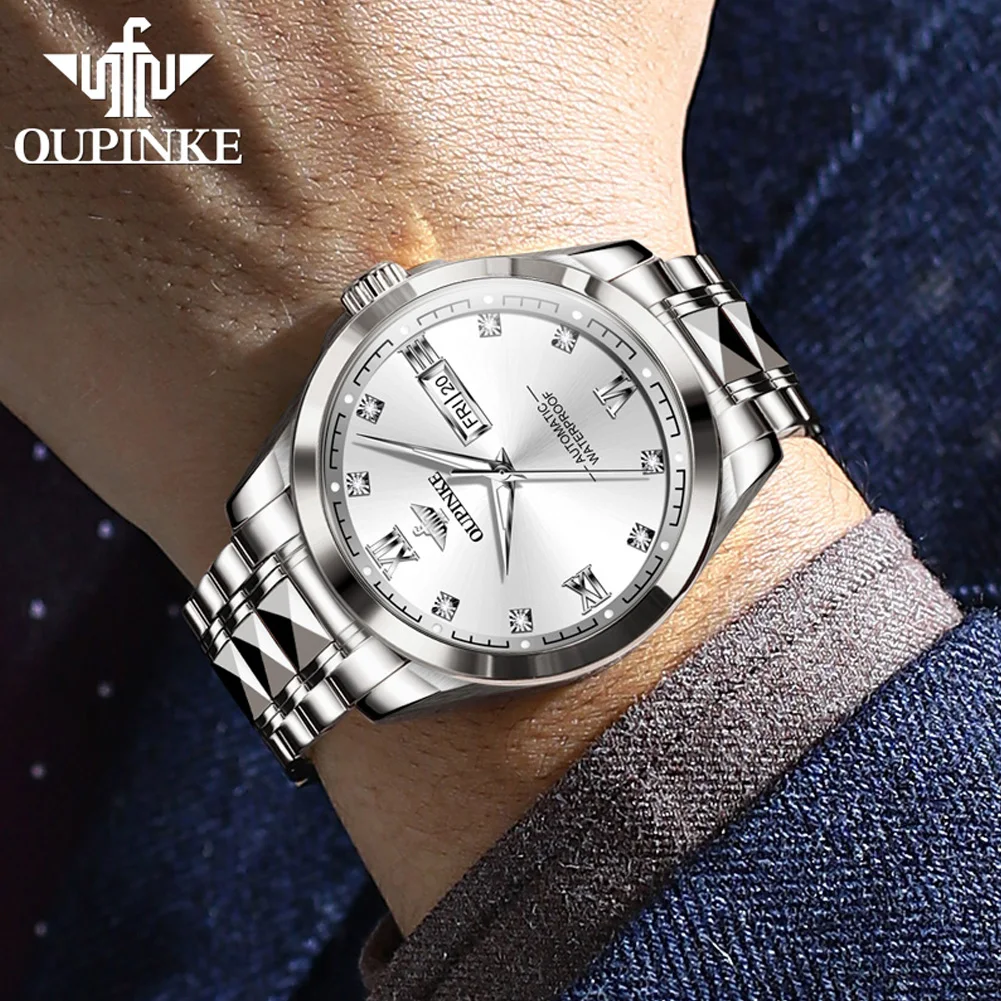 OUPINKE montres pour hommes décontracté mode acier tungstène Original automatique montre mécanique pour homme étanche lumineux Date semaine