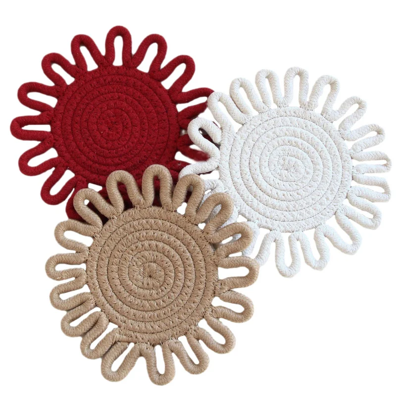 Sunflower Shape Cotton Rope Trivet Woven Heat Resistant Pot Mat Non‑Slip Table Coaster For Hot Dishes Pan Bowl Kitchen Table