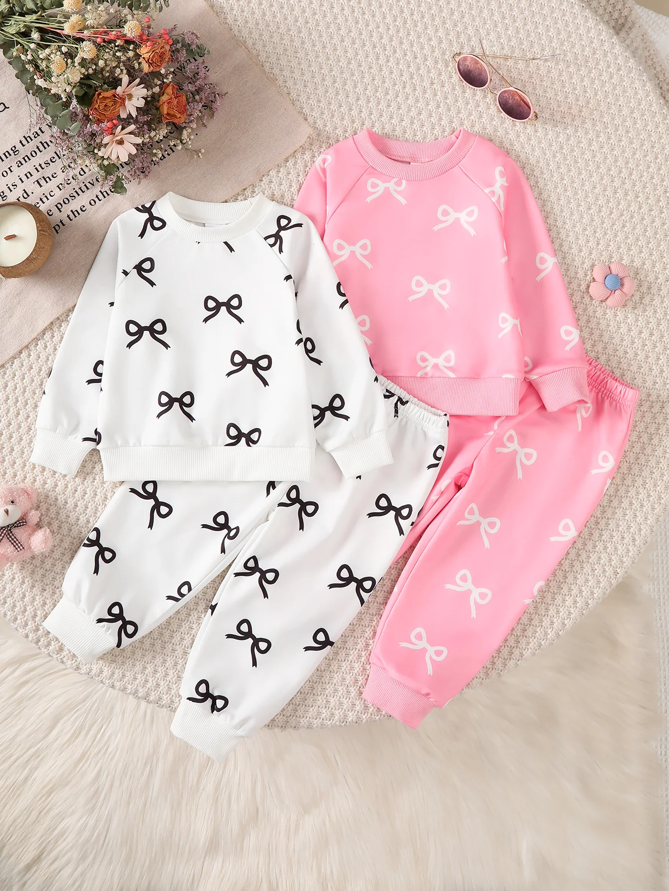 4pcs Baby Girl Spring Autumn Long Sleeve Top Comfortable Pants Set Newborn Outfit Cute Clothing Suitable for Outdoor