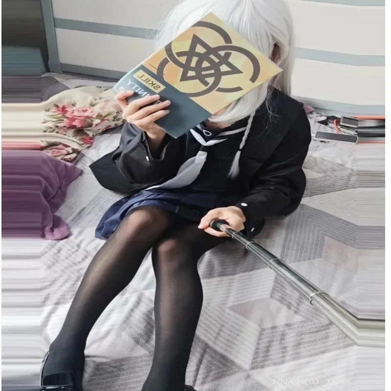 

Anime File Cosplay Costume Female Girl Prana Blue Dress Wig JK Suits Black Belt W;3'f,6;t.8'