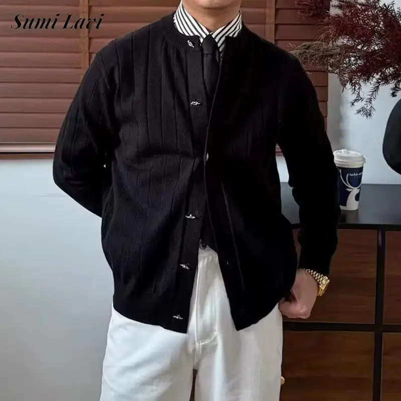 مكتب رجال الأعمال ملابس خارجية غير رسمية الخريف الشتاء موضة بلون سترة متماسكة القمم للرجال Vintage البلوزات المال القديم #1