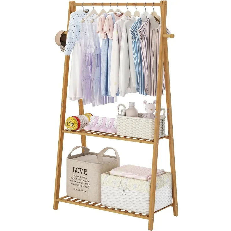 

Kids Clothing Rack for Hanging Clothes Portable Clothes Rack Wooden Drying Rack Clothing Standing Bamboo Garment