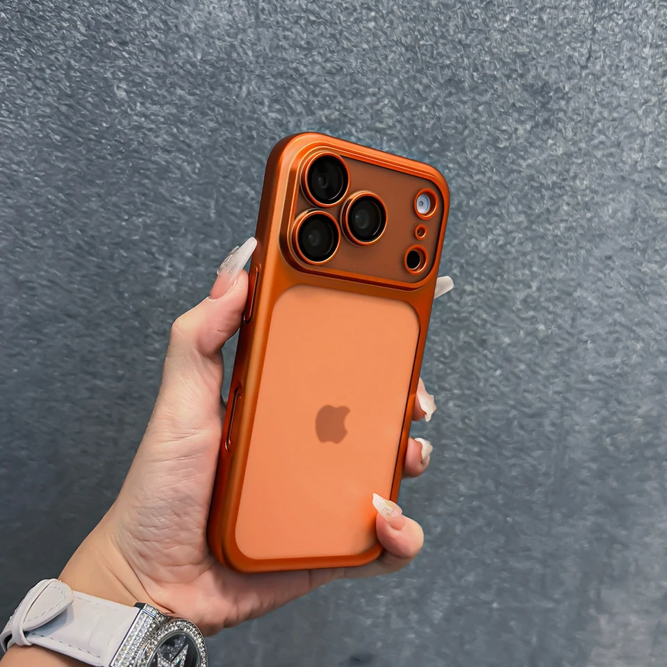 Funda de lujo translúcida a prueba de golpes para iPhone 17 13 15 16 14 Pro Max 17Pro 16Pro Air, con borde metalizado y cubierta trasera mate 2