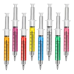 24pcs Novelty Cute Syringe Pen Peculiar Shape Lovely Stationery Ballpoint Pen Automatic Refillable Ballpen Bullet