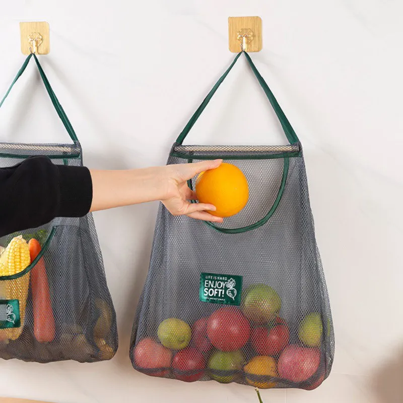 

Kitchen Fruit And Vegetable Storage Hanging Bag Multifunctional Hanging Mesh Bag Ginger Garlic Onion Potato Kitchen Organizer