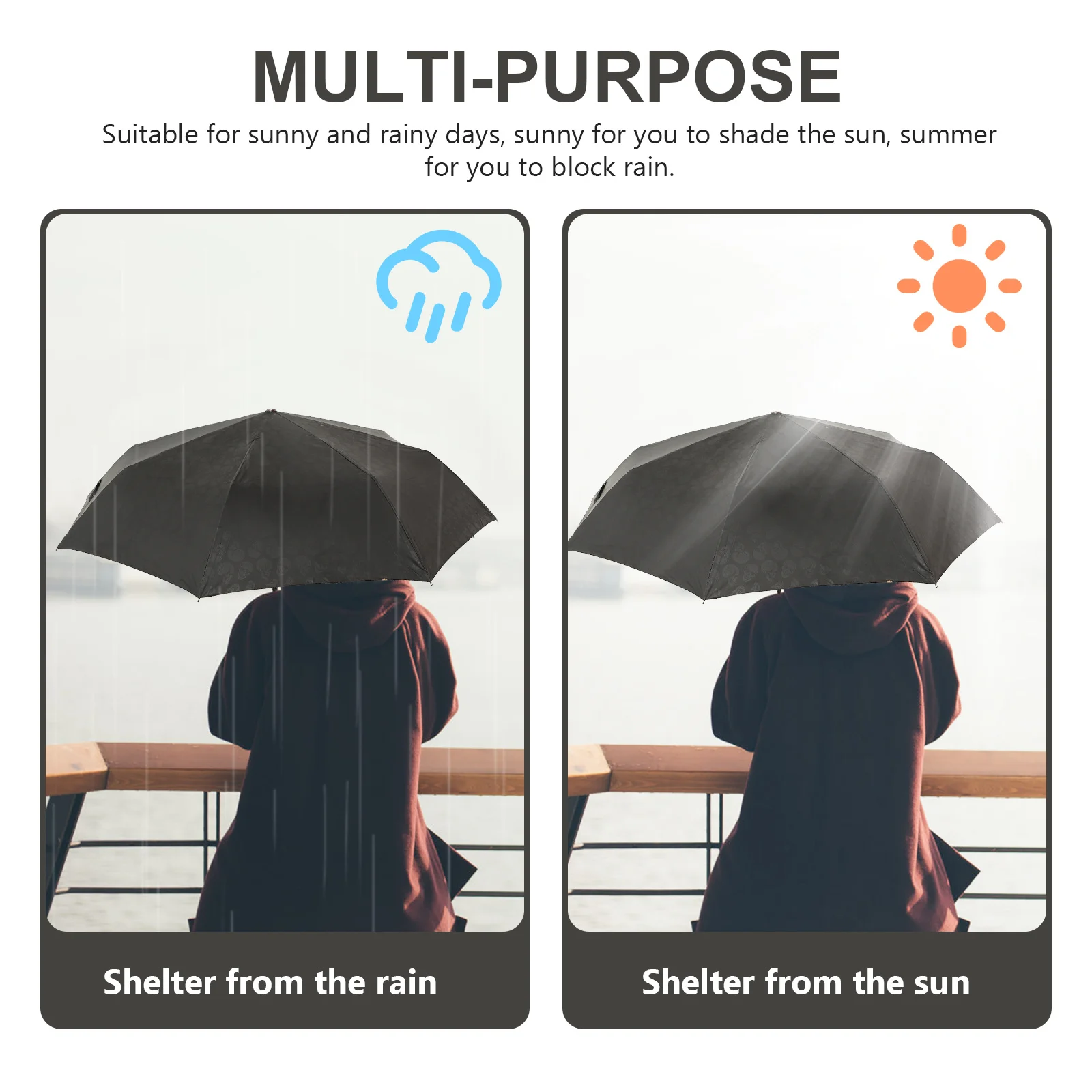 

1Pcs Travel Skull Umbrella Sun Rain Dual Protection Uv Resistant Folding Lightweight Portable Handheld Exquisite Dull Polish