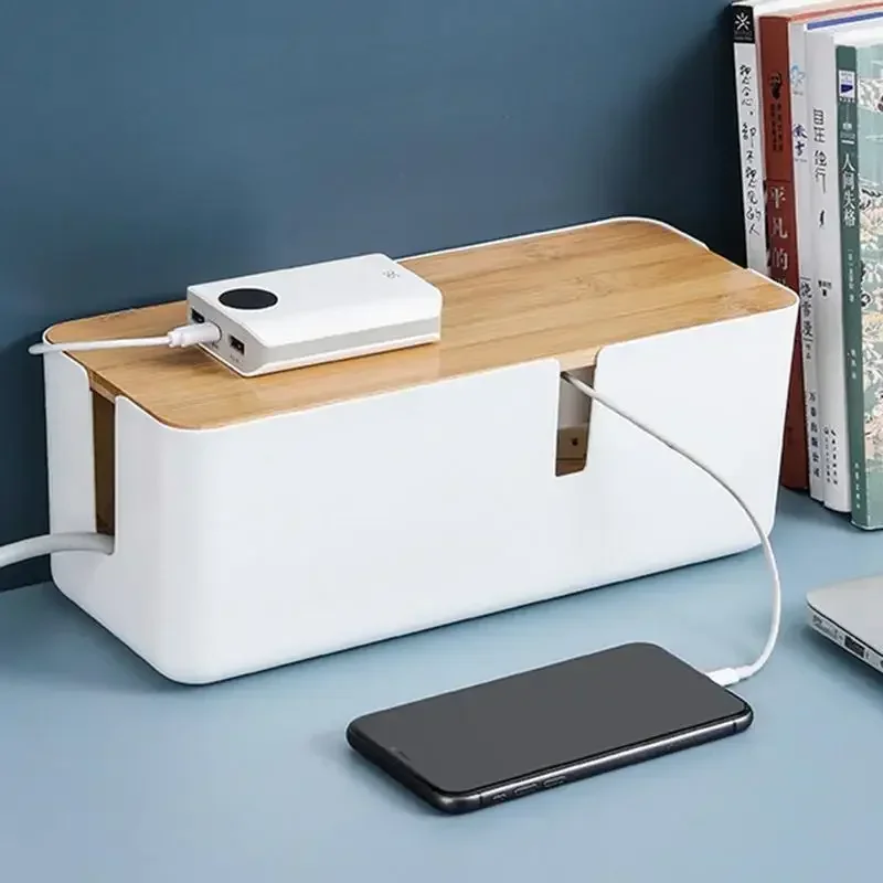 

Wooden Cable Storage Box Charger Cable Hide Cover Desk Storages Power Line Wire Management Organizer Network Line Desk Storage