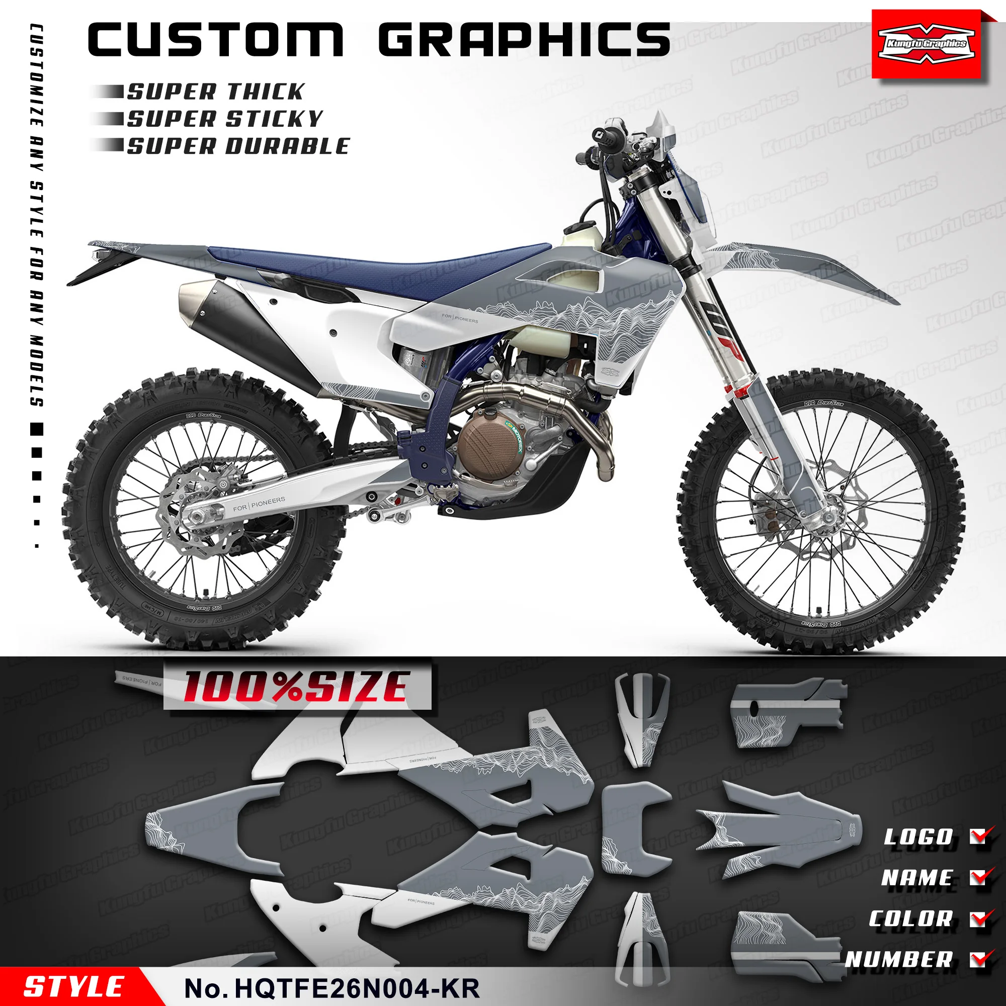 

KUNGFU GRAPHICS Custom Racing Sticker Wrap Design for Husqvarna TE 125 250 300 300pro FE 350s 350pro 450 501s 2026 Vinyl Decal