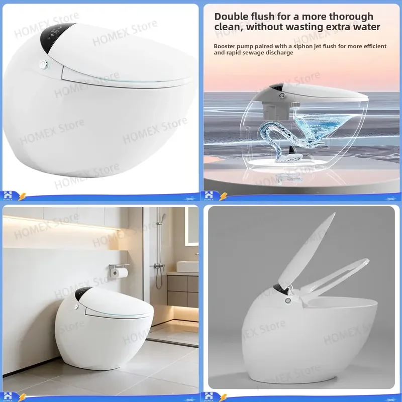 Smart Toilet Automatic Flushing Round Intelligent Bidet Seat with Foot Sensor LED Display Heated Seat for Home Hotel Villa