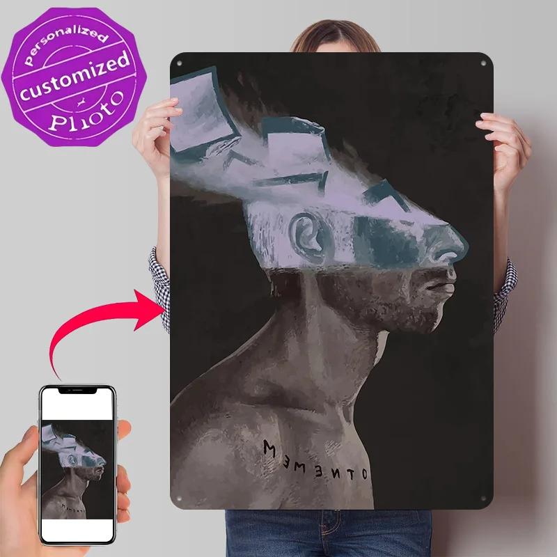 Man's Head Fragmenting Into Ice Cubes Metal Poster Perfect Gift for Fans Lovers Personalized Wall Art Metal Sign for Wand Deko