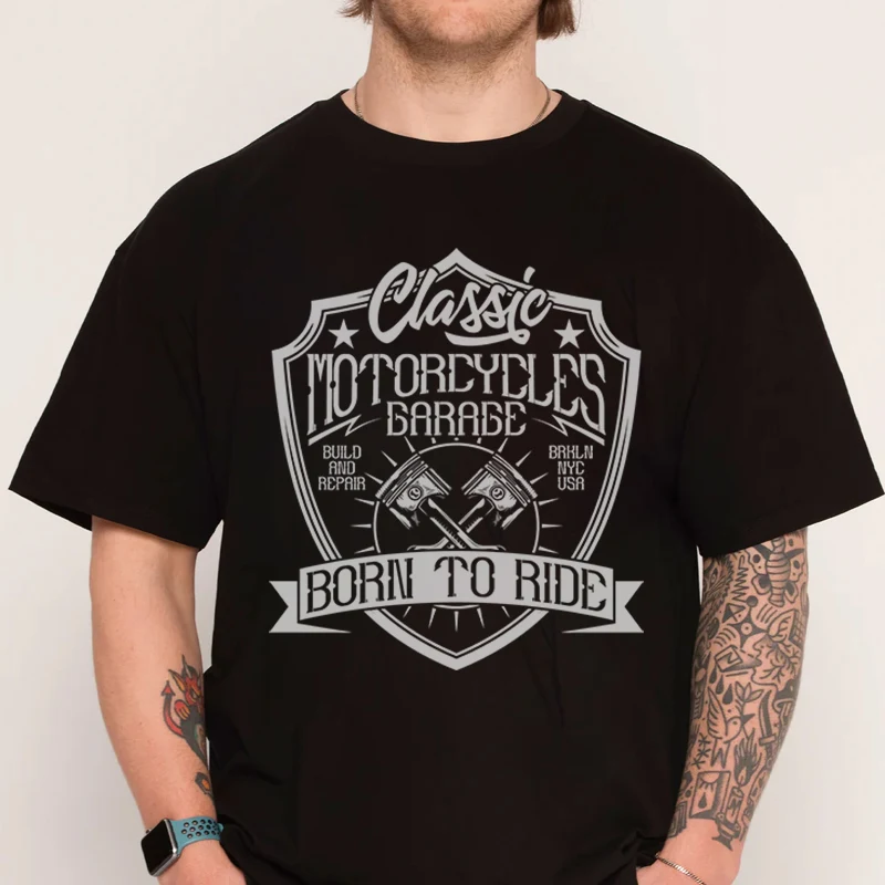 

Vintage Motorcycle Label With Lettering Composition T-shirt Cotton Men Shirt Casual Short Sleeve Clothing O-neck Tees