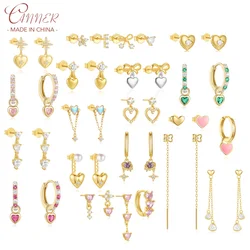 CANNER S925 Sterling Silver Multiple styles Love Heart Shiny Zircon Stud Earrings for Women Wedding Jewelry Valentine's Day Gift