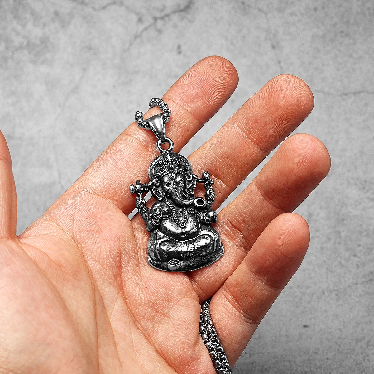 Hinduism Ganesha Stainless Steel Men Necklaces Pendant Chain Powerful Amulet Punk Rock Vintage For Women Jewelry Gifts Wholesale