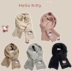 Hello Kitty Anime Cartoon Knitted Embroidered Scarf Kawaii Outdoor Warm Windproof Wool Scarf for Adults and Children Gifts