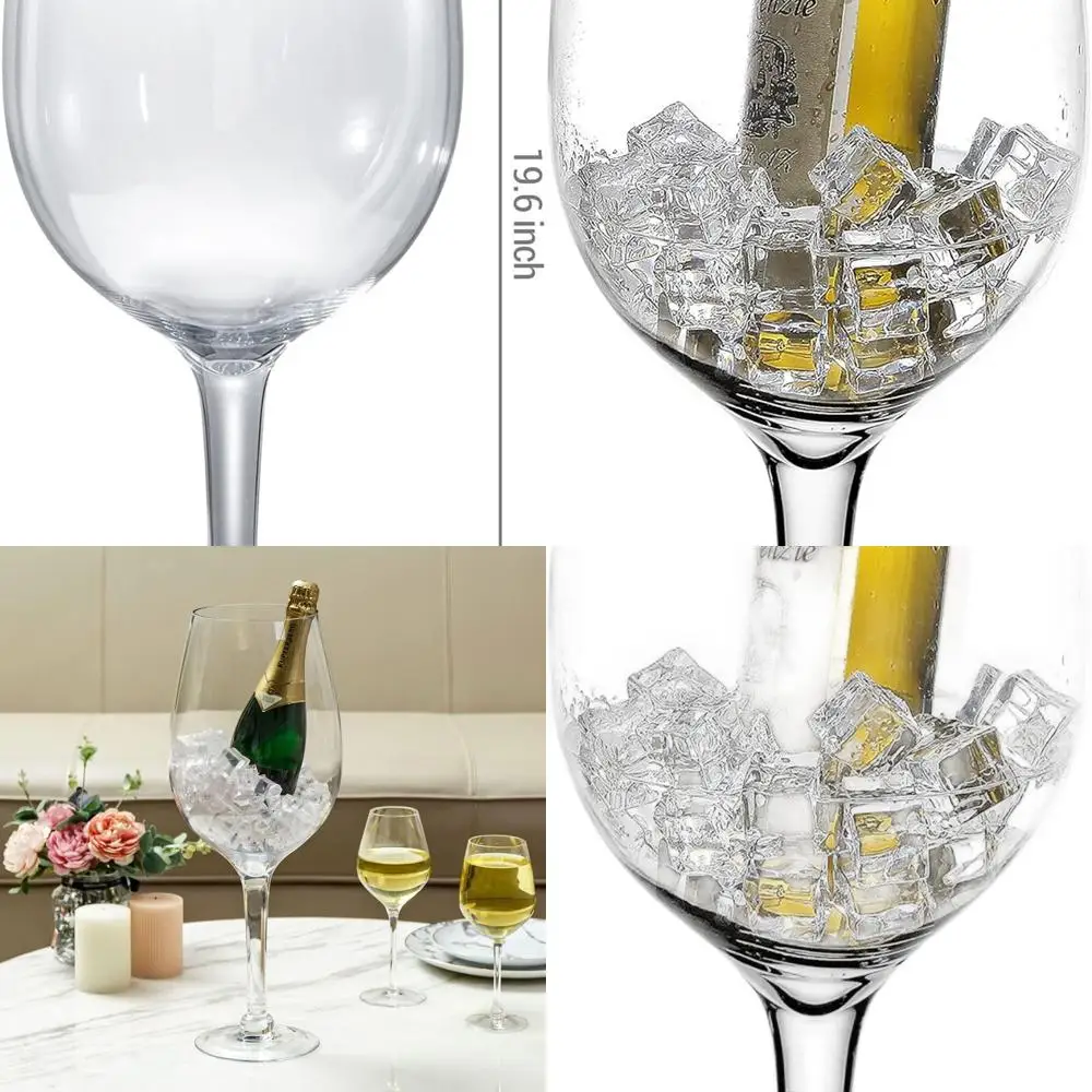 Copa de Vino Tinto de Burdeos Grande, Transparente, Decorativa, Hecha a Mano, con Enfriador Magnum