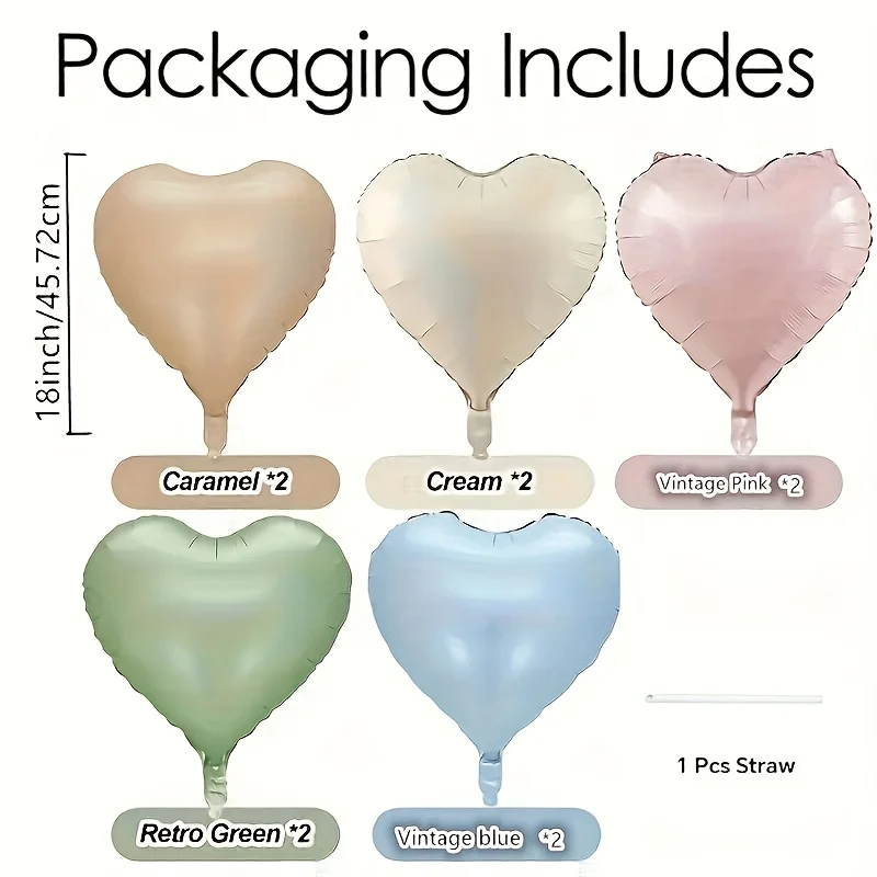 10PCS 18Inch Pastel Heart Foil Balloons - 5 Mix Colors for Valentine‘s Day Birthday Proposal Wedding Party Decorations - Detail 1