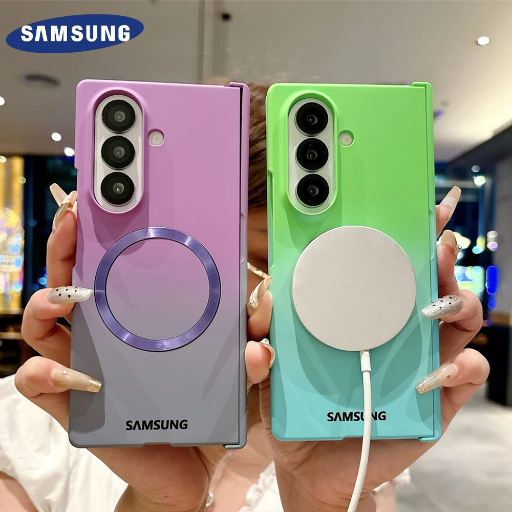 Магнитный жидкий силиконовый матовый чехол с градиентом для Samsung Galaxy Z Fold 7, 6, 5, 3, 4, противоударный чехол Magsafe Dual ярких цветов