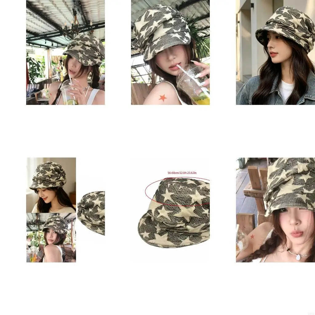 Fashion Hat for Women Teens Girl, Adjustable Cotton, Star Pattern, 2000S Cool Headwear for Casual Travel and Daily Y08E