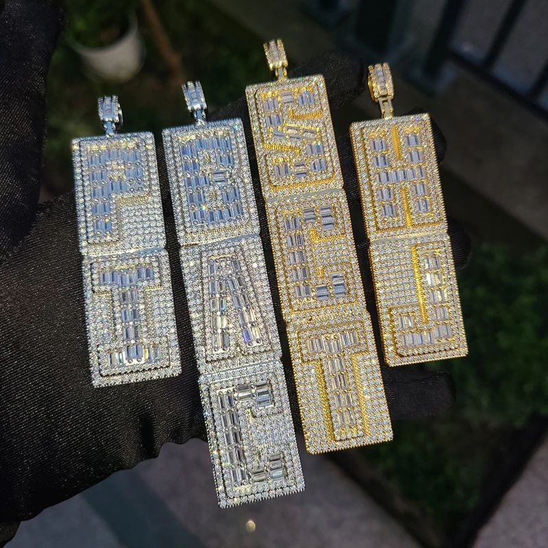 Iced Out Custom Name Necklace  Letters Arranged Vertically Pendant With Rope Chain Hip Hop Jewelry