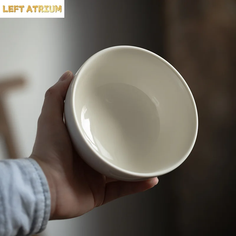 Simple Solid Beige Ceramic Bowl 5inches ROund Cute Rice Bowl Home Kitchen Daily Breakfast Congee Bowl Household Tableware
