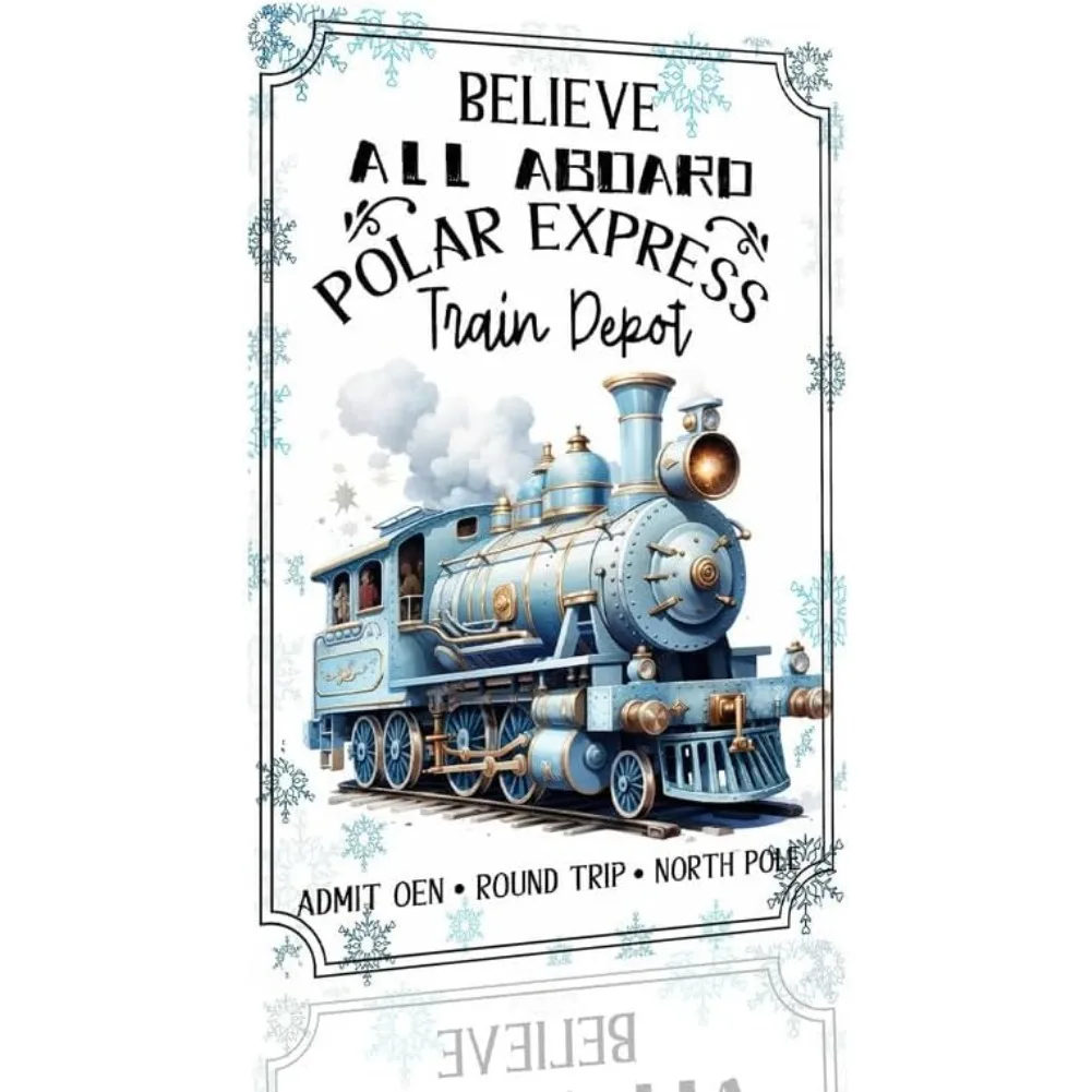 Vintage Polar Express „All Aboard“ Zug-Blechschild – 20,3 x 30,5 cm Retro-Weihnachtsdekoration für Bauernhaus, Zuhause, Bar, Café, Metallwandkunst, Geschenk