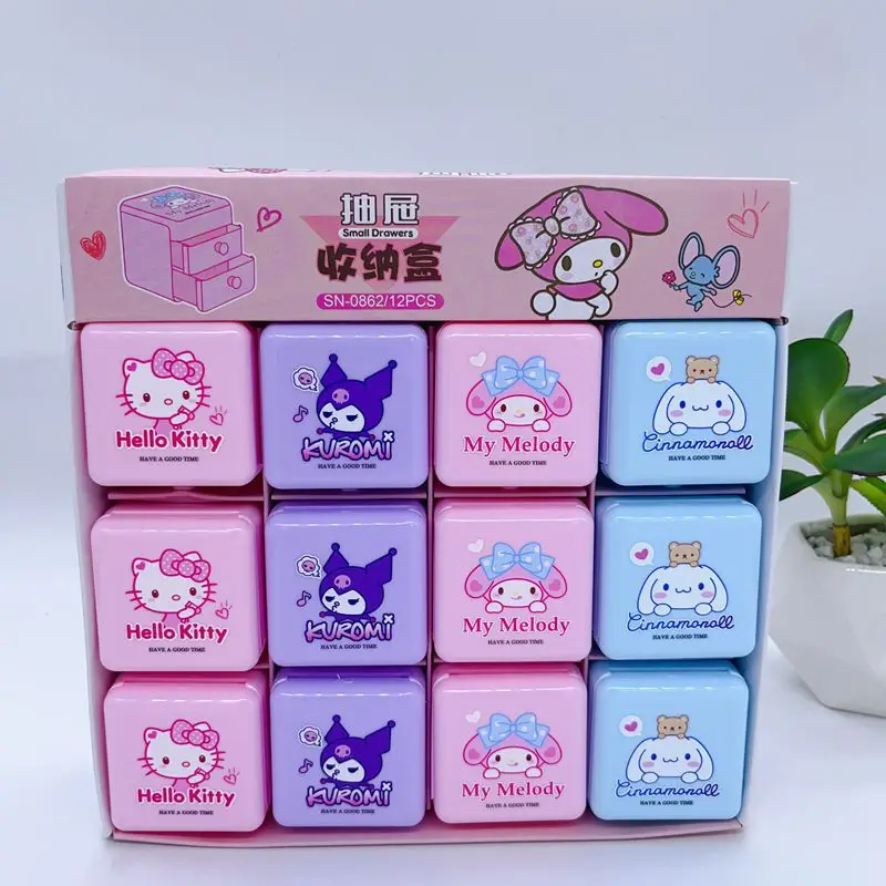 Imagem -06 - Mini Caixa de Acabamento de Jóias Caixa de Armazenamento de Gaveta Caixa de Jóias Dupla Bonito dos Desenhos Animados Sanrio Cinnamoroll Minha Melodia Kuromi Presentes 12 Pcs