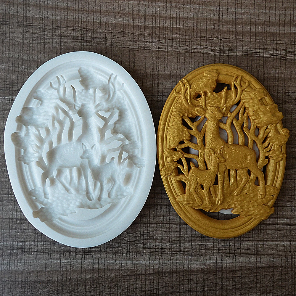 Two Christmas Deer Shaped Silicone Molds DIY Handmade Epoxy Resin Series Cake Baking Decoration Chocolate Deer Silicone Molds