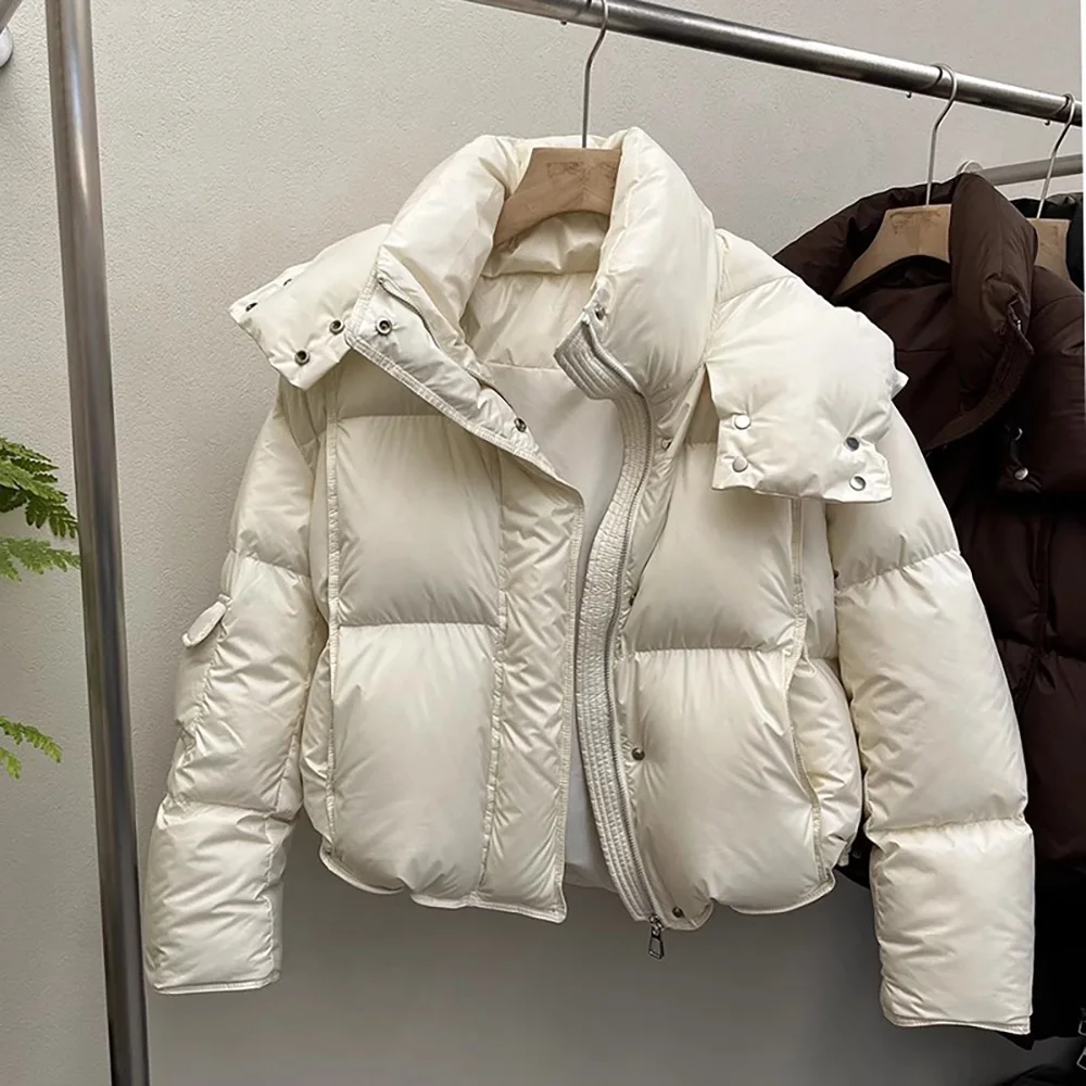 Women Puffer Cotton Jacket Winter Warm Thick Long Sleeve Oversized Hooded Short Parkas Female Loose Quilted Padded Coats Outwear