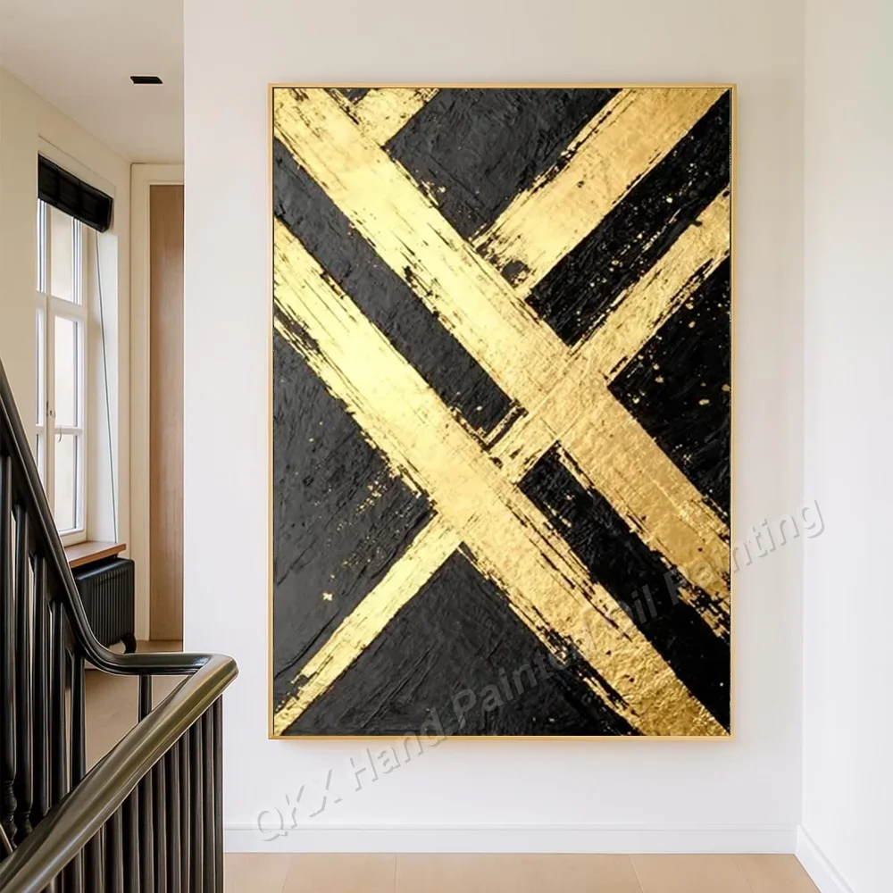 Modern Thick Texture Diagonal Geometric Oil Painting 100% Handmade on Canvas Wall Art Decor for Living Room