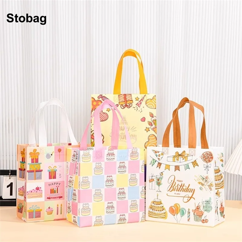 

StoBag 10/20pcs Happy Birthday Non-woven Tote Bags Kids Gift Packaging Fabric Waterproof Storage Reusable Pouch Party Favors
