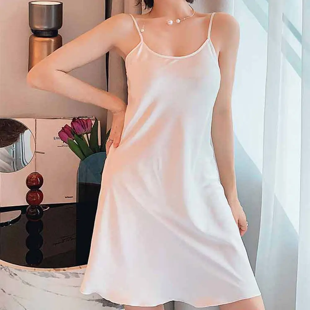 Sexy Summer Solid Color Female Homewear Pyjamas Ice Silk Suspender  Nightdress Women Sleepwear Sling Nightdress