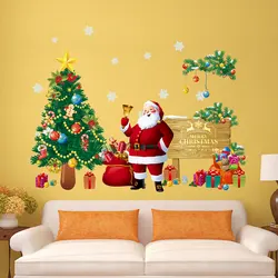 Santa Claus Christmas Tree Wall Sticker For Shop Living Room Home Decoration Diy Xmas Festival Mural Art Kids Decals