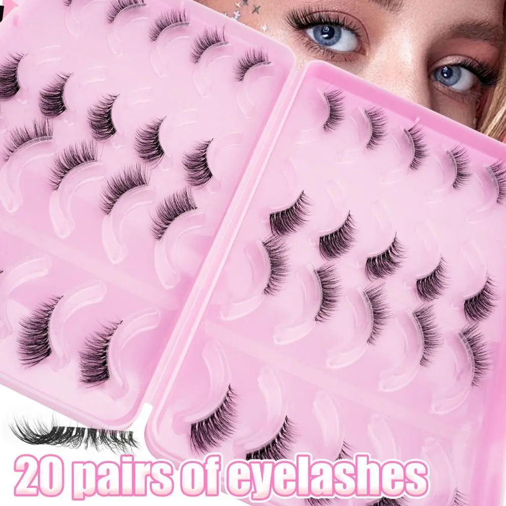 20 Paar natürliche weiche halbe Wimpern Cat Eye 3D Nerz falsche Wimpern lange Wispy Clear Band gefälschte Wimpern Wimpernverlängerung
