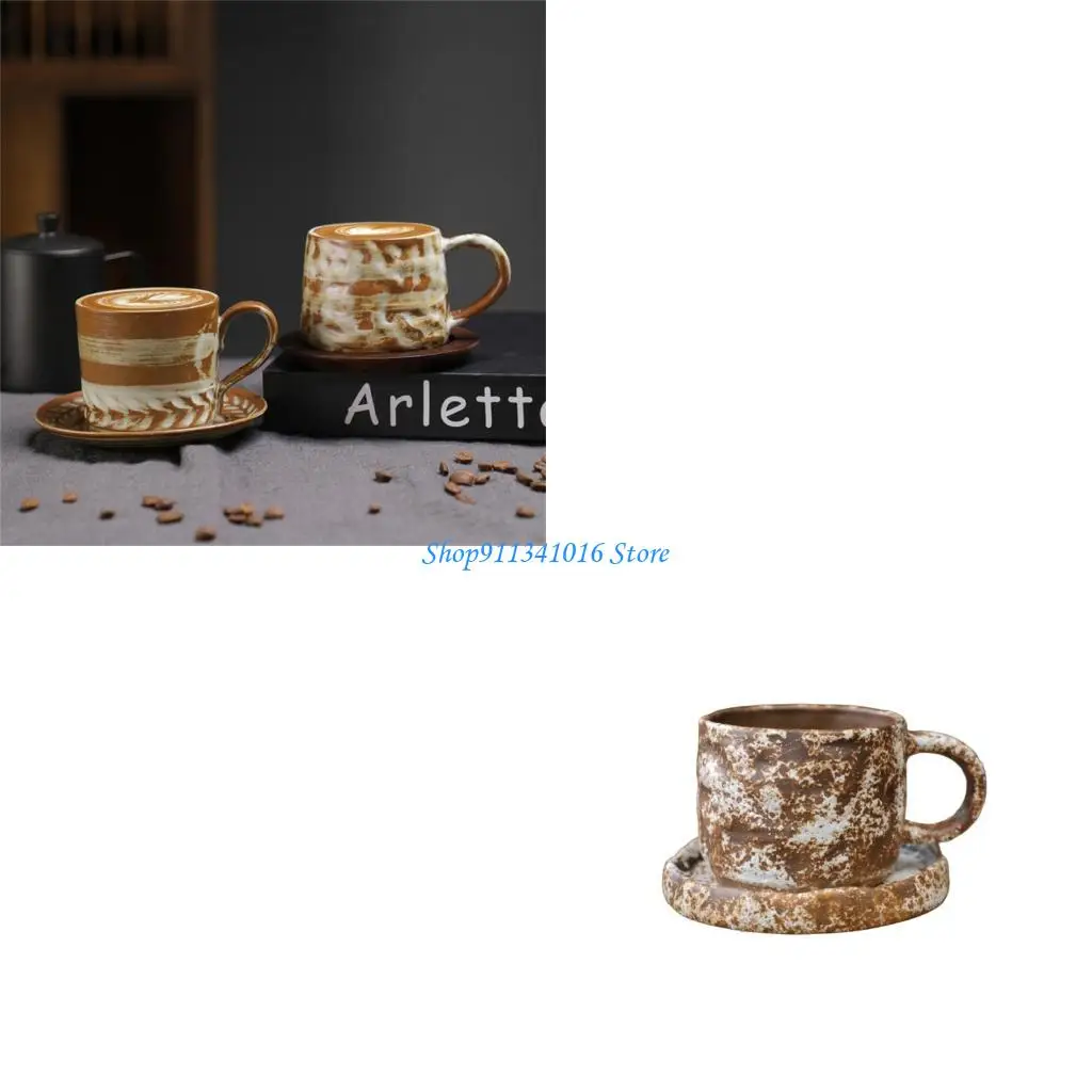 

Керамическая чашка для питья с эргономичной ручкой, кофейная кружка в японском стиле и набор блюдец для дома и офиса, вещь