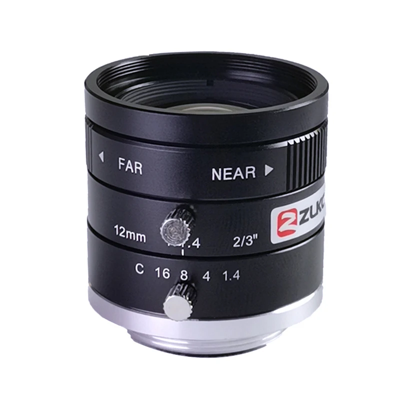 ZLKC 3.0ล้านพิกเซล C MOUNT 12mm 2/3 "Fa Machine Vision Vision FIXED FOCAL LENS Industrial เลนส์กล้องถ่ายรูป F1.4 Iris CCTV 3MP