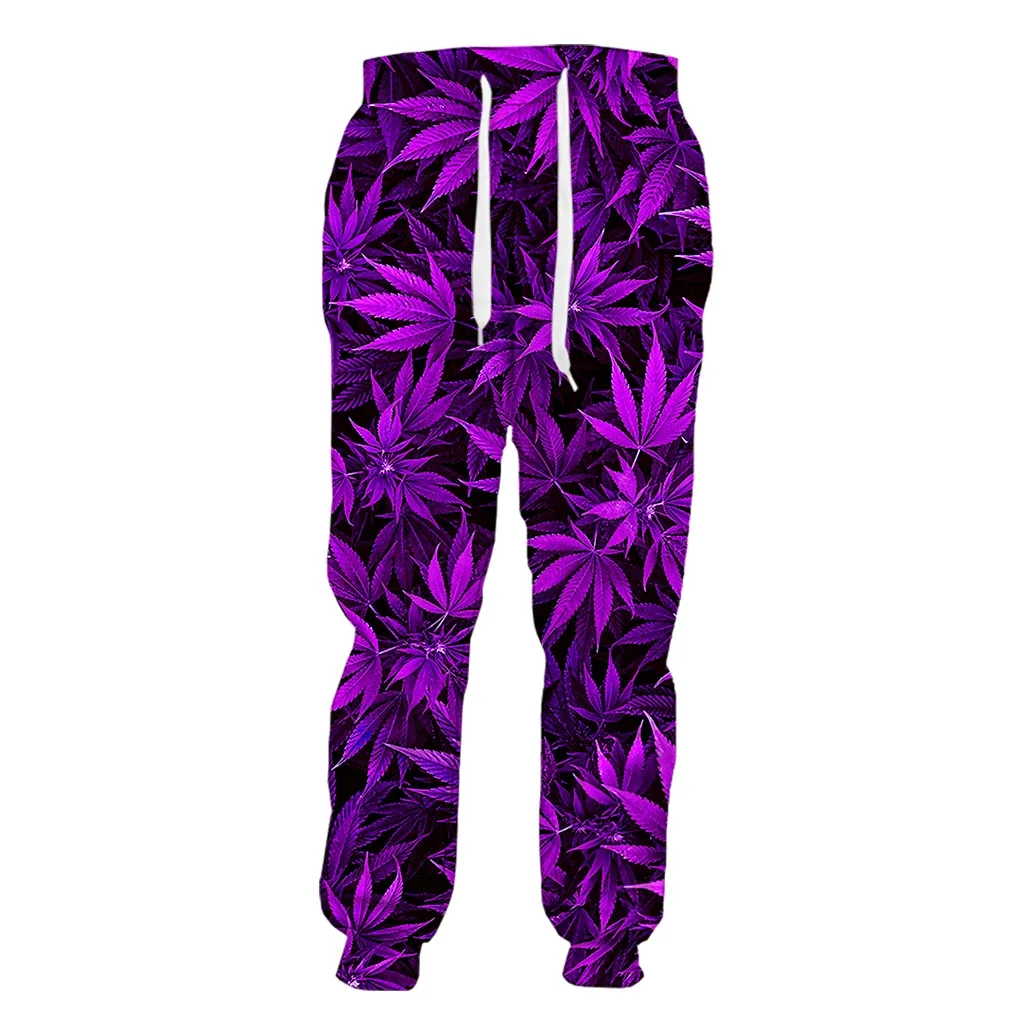 

Фиолетовые брюки с листьями растений для мужчин и женщин, повседневные спортивные штаны с 3D принтом, уличная одежда в стиле Харадзюку, брюки T6