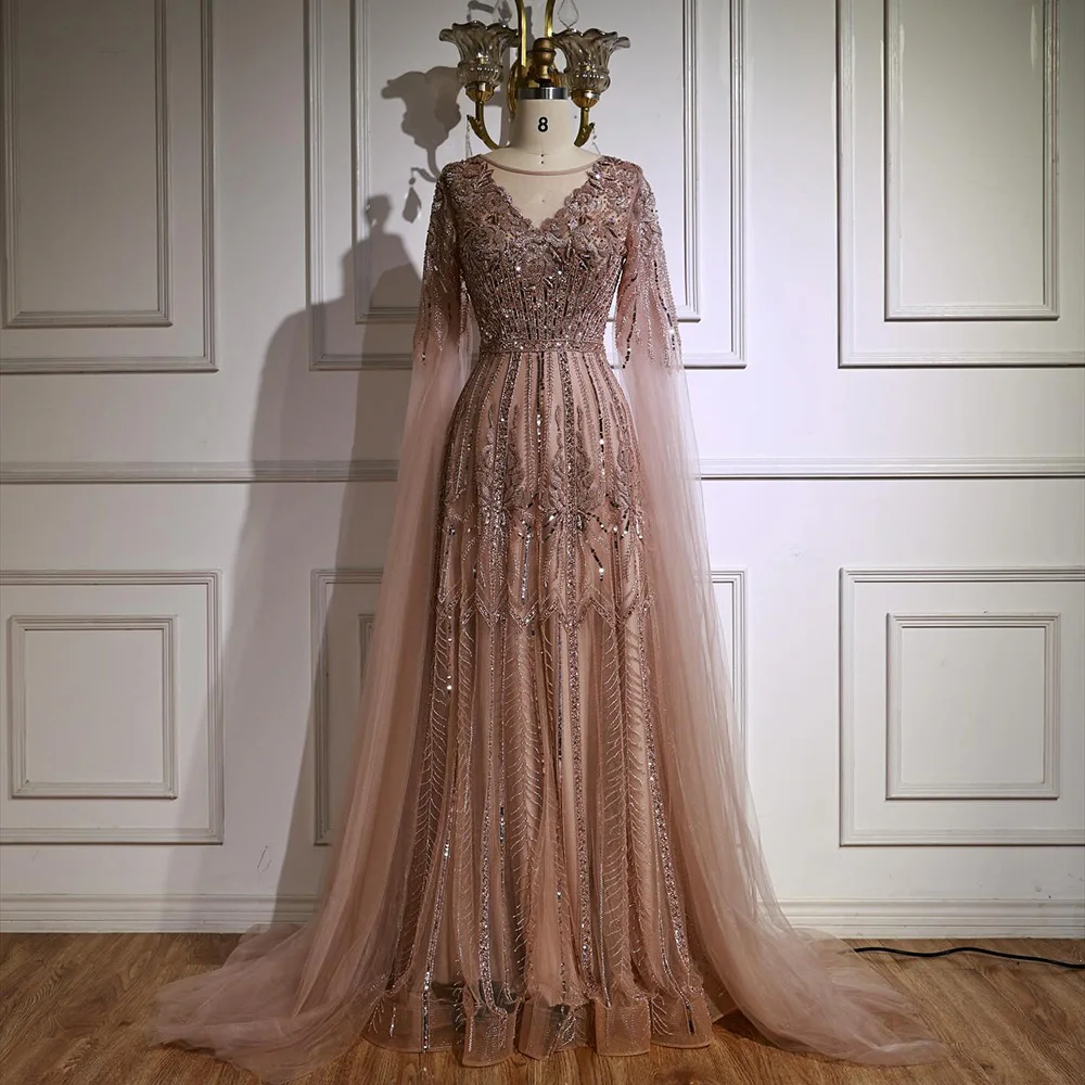 Luxury Elegant Rose Gold Beaded A Line Evening Dress with Cape Sleeves for  Formal Party Serene Hill 2025 Customized LA73056 - AliExpress 320