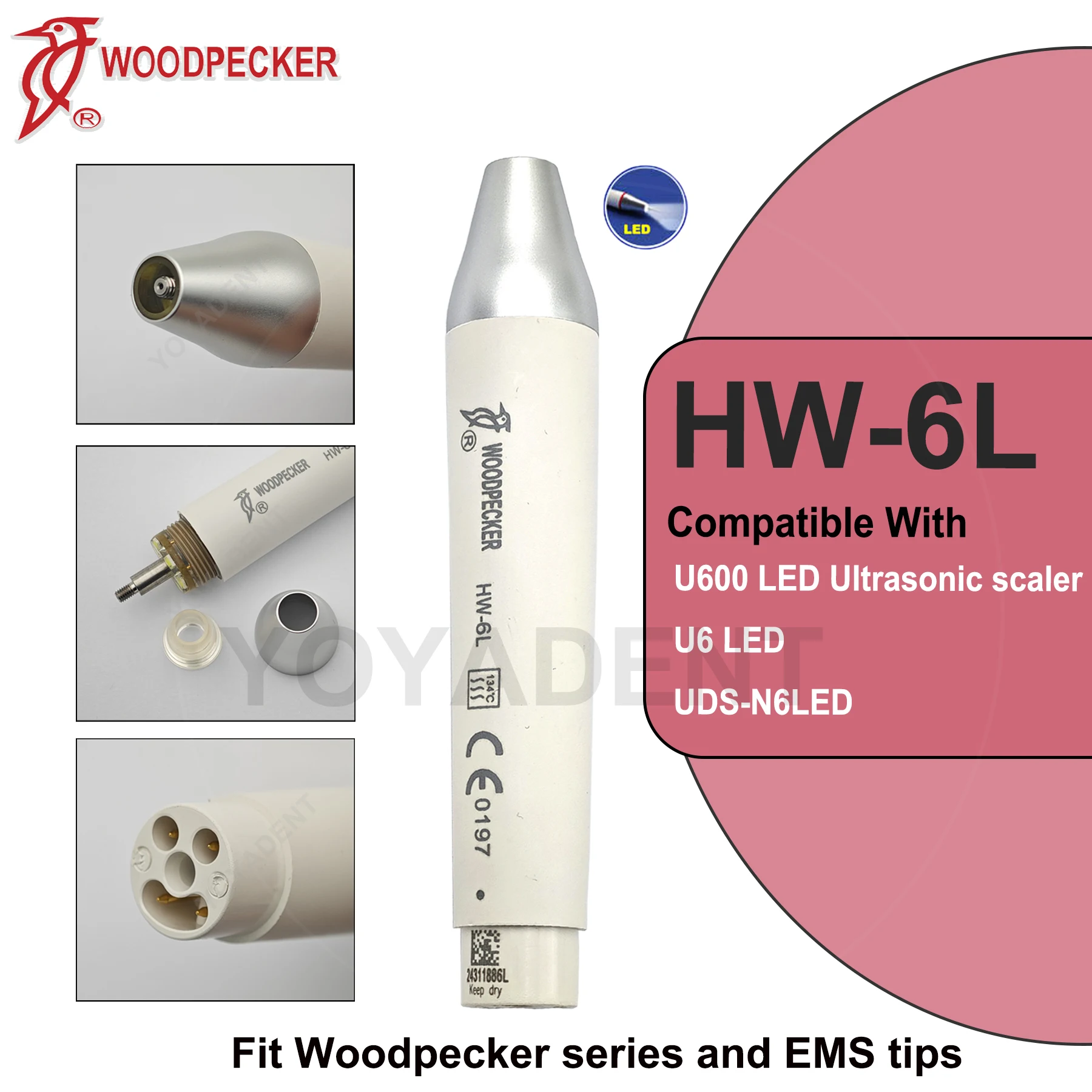 

Original Woodpecker Dental Ultrasonic Scaler Handpiece LED HW-6L Fit U600 LED/U6 LED/UDS-N6 LED Scaler Dental Tools