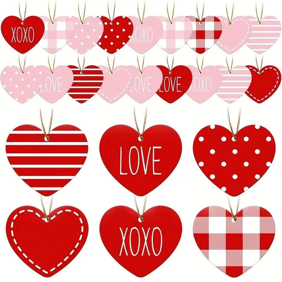 1/5/10/20/50/100pcs 2D Flat - Set of 12 Large Heart-Shaped Valentine's Day Ornaments, Made of Wood, Perfect for Decorating Your