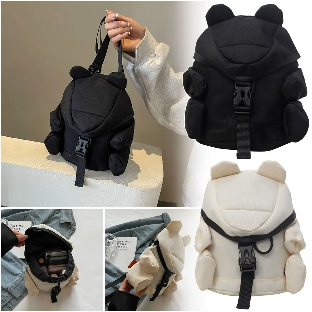 Creative Black White Messenger Bag Cartoon Bear High-capacity Bear Doll Bag Nylon Shoulder Bag Unisex