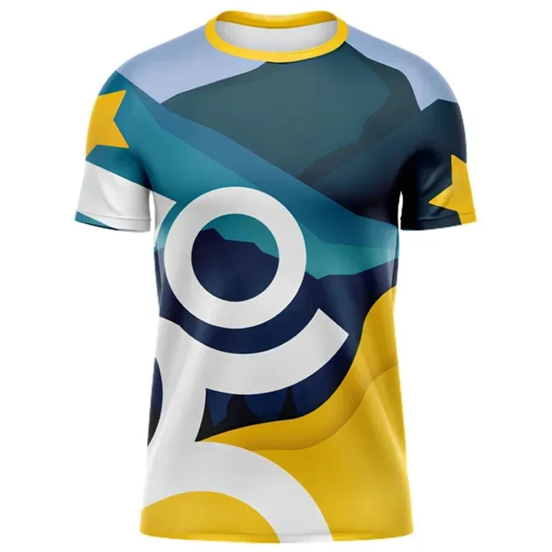 Camiseta casual masculina de manga curta com gola em O, roupa esportiva respirável, moda verão, figuras 3D, corrida, ao ar livre, nova