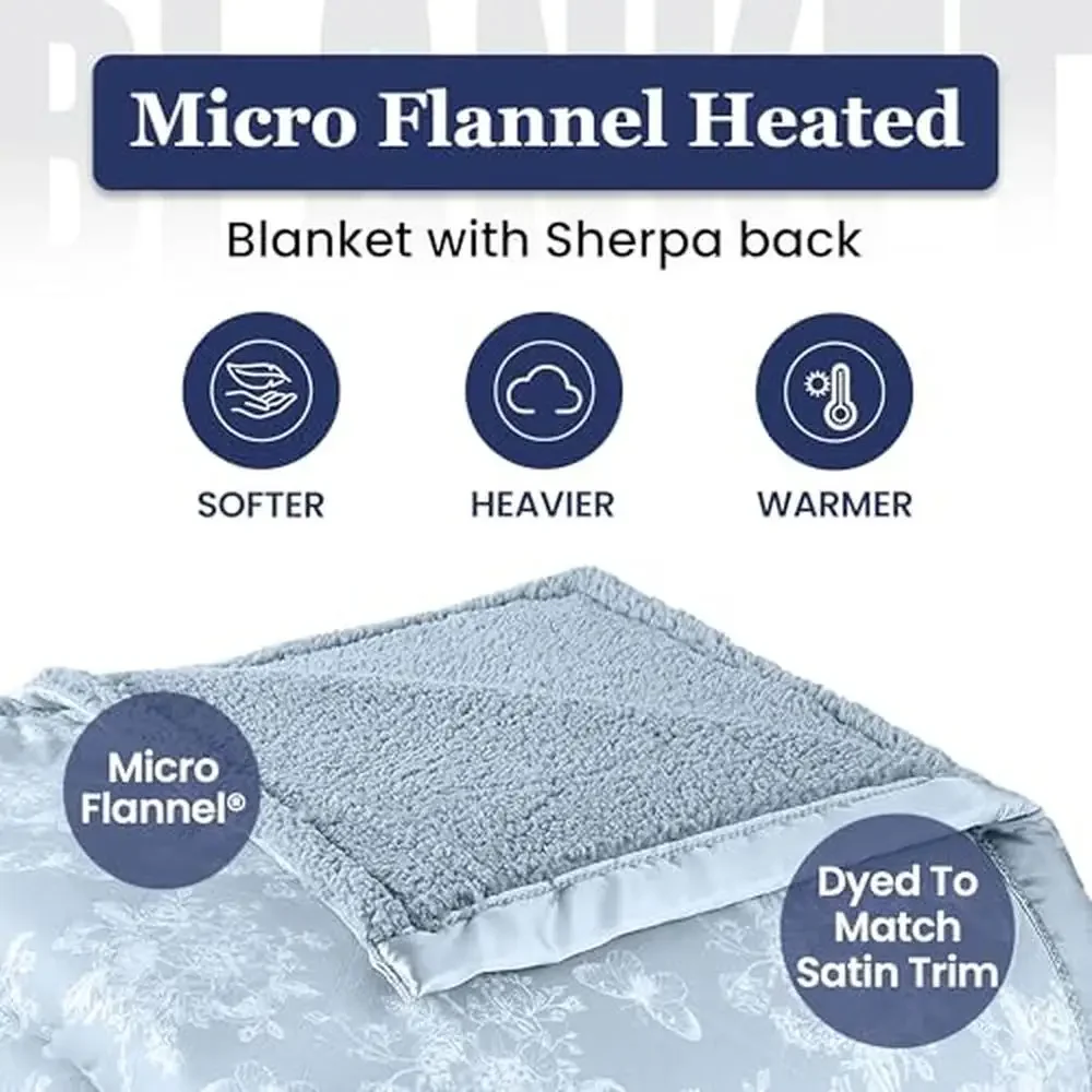 Ultra-Soft Micro Flannel Heated Blanket Sherpa Back Electric Programmable Queen Size 10-Setting Warm Cozy Throw Memory Function