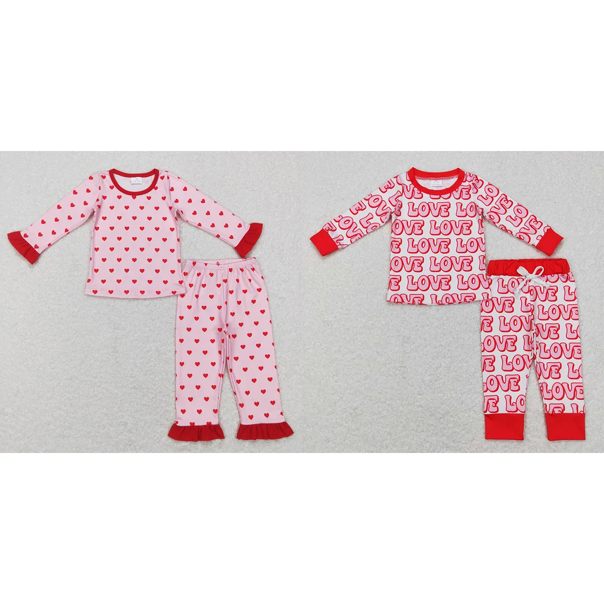 

Wholesale Baby Girls Boys Matching Pajamas Pink Set Long Sleeves Love Shirt Children Toddler Spring Fall Floral Outfit Sleepwear