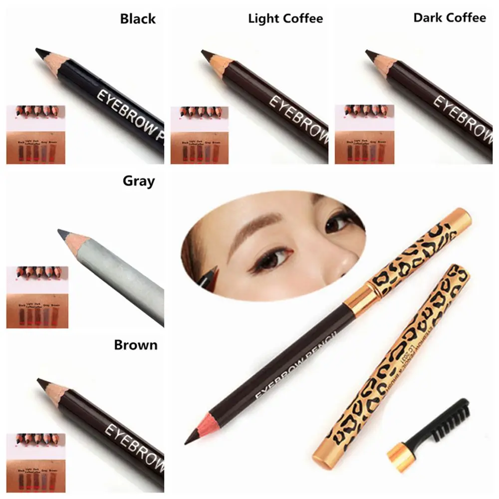 5 Colors Eyebrow Pencil Waterproof Leopard Long lasting Makeup Eyeliner Eyebrow Pencil + Brush Women Beauty Cosmetic