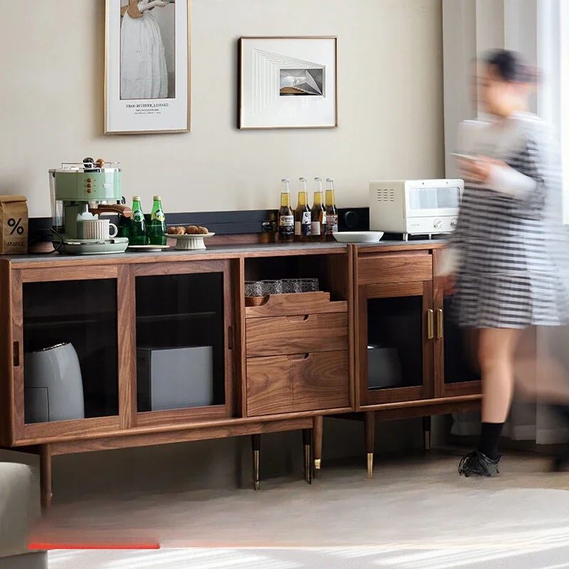

North American black walnut side cabinet, solid wood storage, multi-functional side, rock slab coffee and tea cabinet